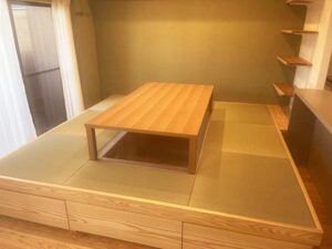 掘りごたつと国産い草のヘリなし・フチなし畳の施工例